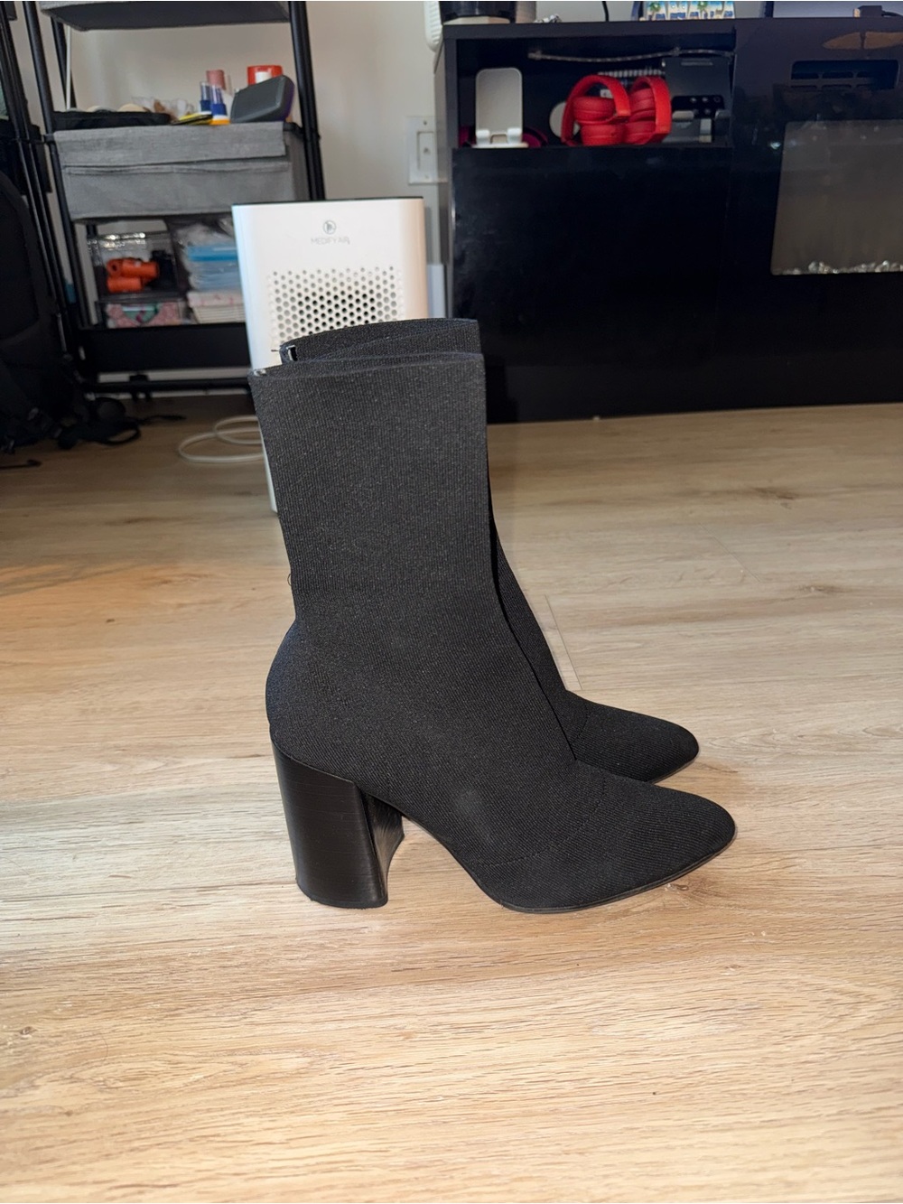 Steve Madden Black Stretch Sock Boot with Block Heel